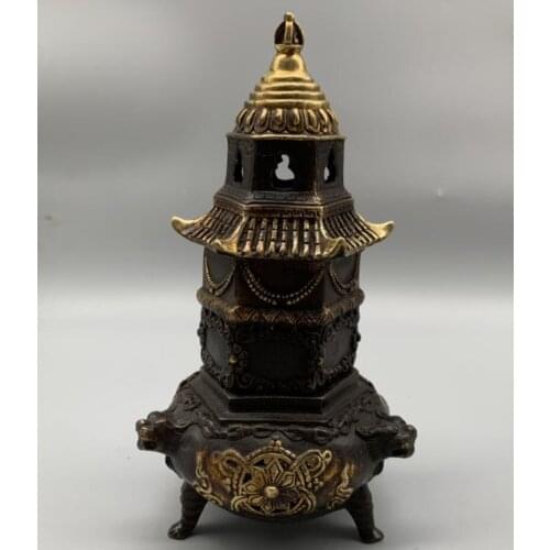 China brass archaize tower Incense burner crafts statue
