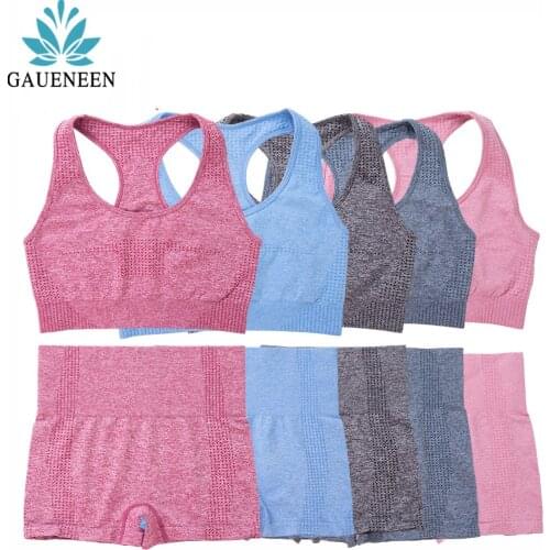 GAUENEEN Seamless Yoga Set Women Fitness Clothing Gym Sets 2 Piece Padded Sports Bra High Waist Gym Shorts Female Sportswear