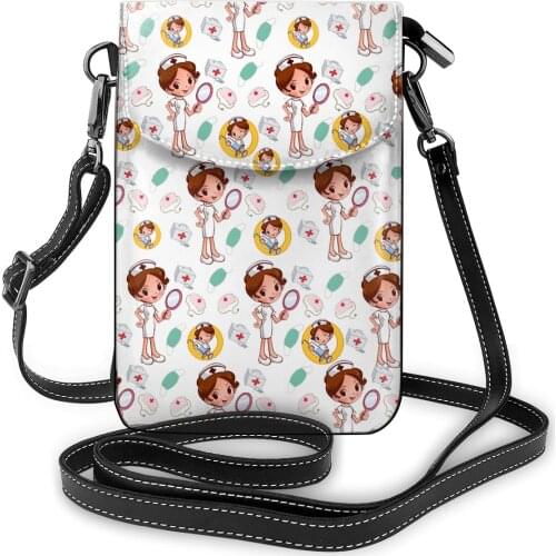 Leather Womens Shoulder Bag Cartoon Nurse Pattern Mobile Phone Coin Purse Strap Single Messenger Bag Small Crossbody Bags Girl