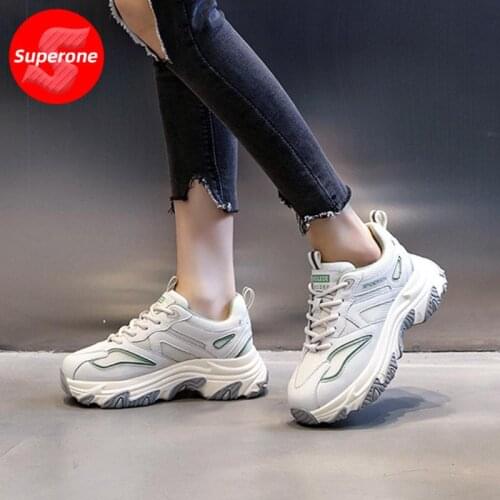 Superone New Women Sneakers Cow Leather Mix Color Thick Bottom Sneakers Women Fashion Cool Ladies Shoes Footwear Size 35-40