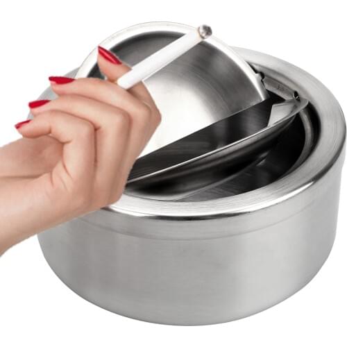 Windproof Stainless Steel With Lid Cigarette Ashtray Ash Storage Case Round