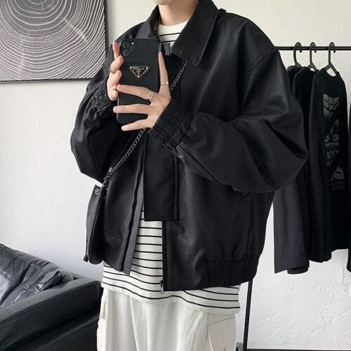 Hybskr Solid Color Men Short Jacket Couple Autumn 2021 New Casual Oversize Vintage Coat Harajuku Fashion Branded Male Clothing