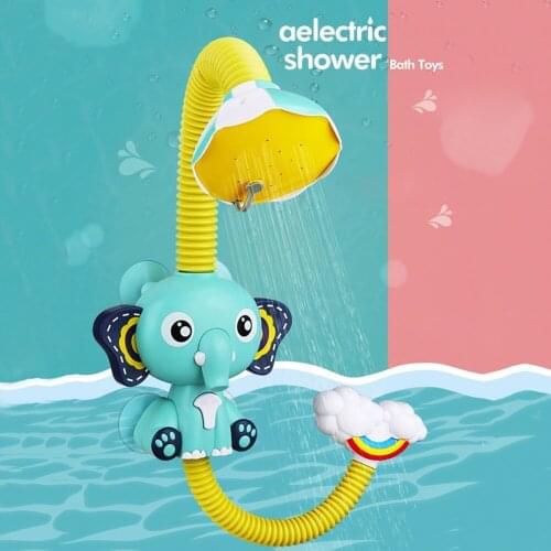 Cute Electric Elephant Water Pump with 360 Degrees Adjusted Hose Kids Baby Bath Shower Head Spout Rinser Kids Shower Toys