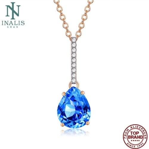 INALIS Fashion Necklace Copper Blue Water Drop Cubic Zircon Necklaces For Women Engagement Jewelry Recommend Romantic Gift 2021