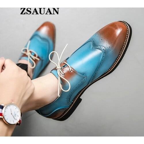 ZSAUAN 38-48 Size Multicolor Men Loafers Blue Fashion Mens Party Shoes Casual Wedding Trendy Brogue Footwear