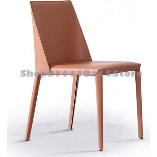 Nordic Leisure Dining Chair Modern Simple Hotel Coffee Shop Hard Leather Chair Saddle Leather Back Chair