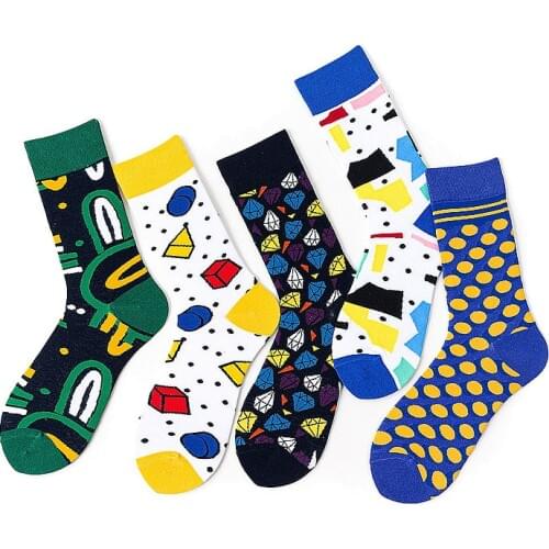 Hot Sale Classic Autumn Winter Socks Mens Personality Cartoon Geometric Socks Diamond Happy Hip-Hop Dot Abstract Socks Gift
