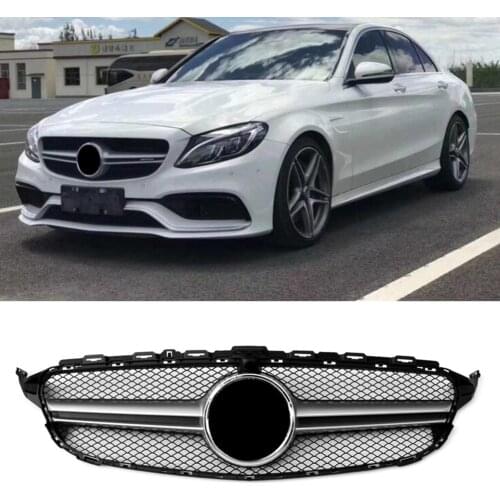 Car Front Grill Upper Grille W/ Camera For Mercedes Benz C-Class W205 C200 C250 C300 C350 2015 2016 2017 2018 Chrome Silver ABS