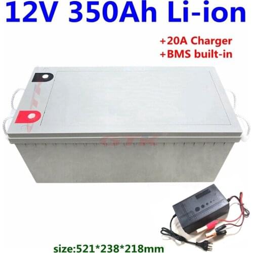Rechargeable anti-water 12V 350Ah lithium li ion battery pack 12V bms 200A for Solar system inverter+20A Charger
