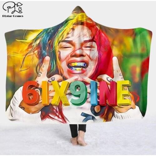 SInger 6IX9INE 3d printed Hooded Blanket Adult child Sherpa Fleece Wearable Blanket Halloween Style-3