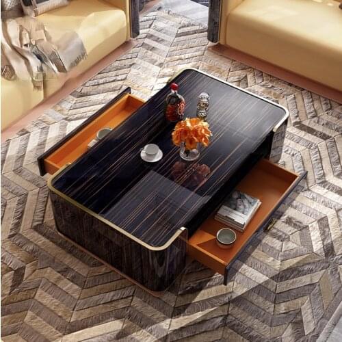 Post-modern light luxury solid wood ebony tumor painted tea table Italian creative model room metal villa luxury furniture