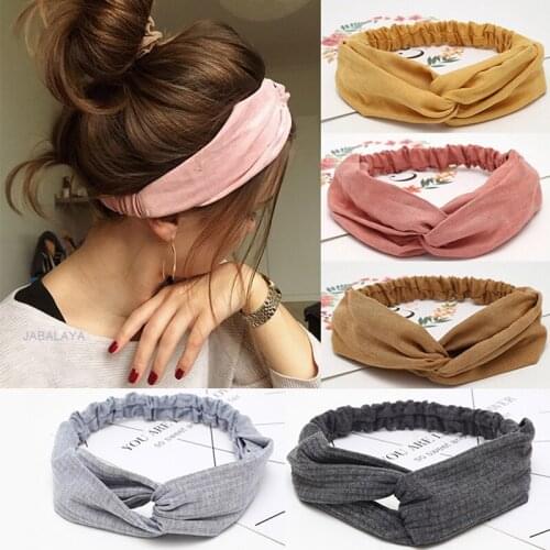 Women Headband Cross Top Knot Elastic Hair Bands Soft Solid Color Girls Hairband Hair Accessories Twisted Knotted Headwrap
