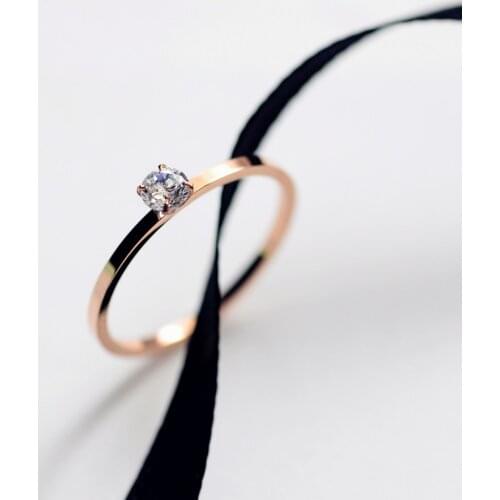 YUN RUO Simple Zircon Wedding Ring Rose Gold Color Fashion Titanium Steel Jewelry Birthday Gift Woman Never Fade Drop Shipping