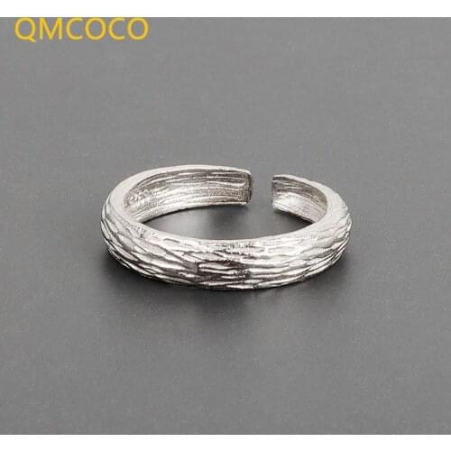 QMCOCO 925 Silver Width Matte Woman Ring Simple Geometric Handmade Engagement Jewelry For Women Gifts