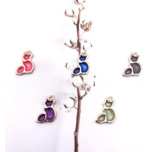 10pcs/lot New Arrival Pearlescent Color Cats Charms 18*19mm Alloy Metal Enamel Charm Pendants For Jewelry Making XL602