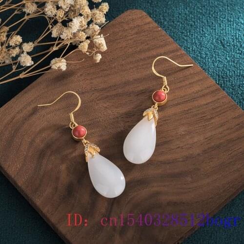White Jade Water drop Earrings Charm Fashion Crystal Gemstone Amulet Women 925 Silver Gifts Natural Zircon Jewelry Chalcedony