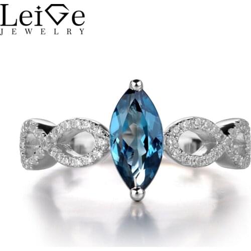 Leige Jewelry London Blue Topaz Rings for Women Wedding Engagement Ring Sterling Silver 925 Fine Jewelry Gemstone Marquise Cut