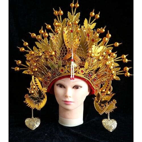 Golden womens crown hats ancient chinese hats opera drama hats vintage bride hats halloween cosplay headwear