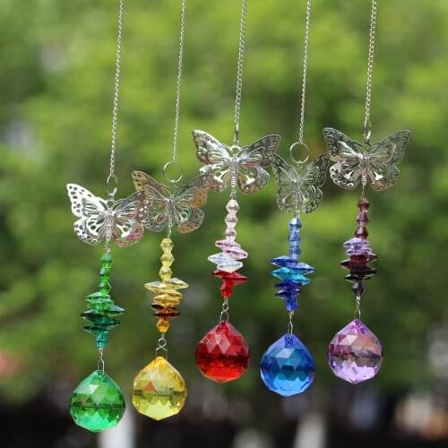 1PCS Chakra Crystal Suncatcher Ball Prism Handmade Butterfly Pendant Rainbow Maker Hanging Ornament