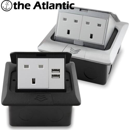 13A UK Socket 2 Pin With USB Charging Port Pop-Up Black Floor Plug Socket Power Outlet Aluminum Alloy Office Malta Ireland