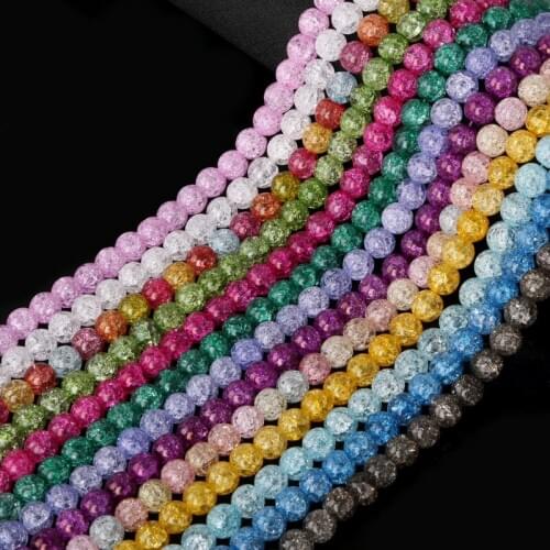 38PCs Mixed color 10mm Crackle Crystal crack round loose beads Broken Crack Bracelet DIY Jewelry Making necklace