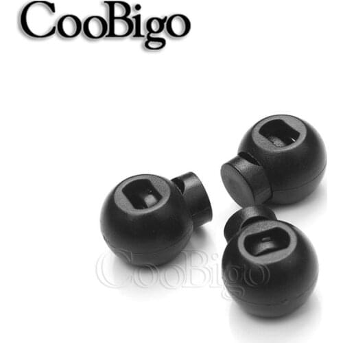 50pcs Black Plastic Round Ball Cord Lock Stopper Toggle For Paracord Garment Shoelace Rope Parts