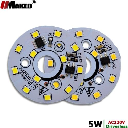 AC220V 5W 44mm LED Module Light PCB Aluminum plate Warm/Natural/White SMD2835 Smart IC Driver Bulbs Downlight Ceiling Lamps DIY