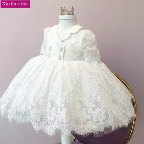 Free Shipping Lace Flower Girl Dress White Evening Gown with Sleeves Toddler Pageant Dresses