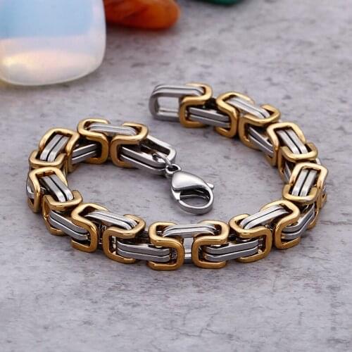 Gold 5mm/6mm / 8mm Stainless Steel Men women Emperor chain Byzantine Chain bracelet Square style 8.26 inch Hot sale