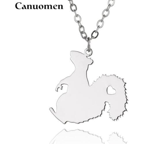 Canuomen Squirrel Pendant with Love Heart Stainless Steel Animals Lovers Necklaces Link Chain for Men and Women Charm Jewelry