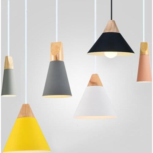 Wooden metal Pendant lights Colorful E27 led pendant lamp 7colors nordic design hanging lights dinning room decor rope light led