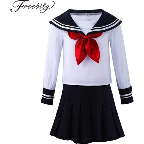 Kids Girls Japanese Cosplay Student School Uniform Long Sleeve Tops Pleated Skirt Set Children Stage Performance Choir Costumes