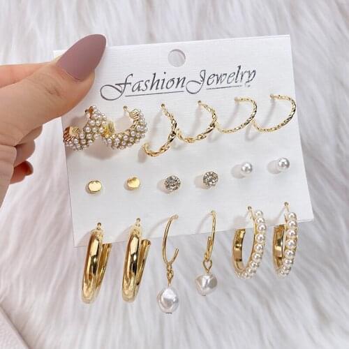 EN Fashion Gold Hoop Earrings Set Women Pearl Hoop Earrings Oversize Metal Circle Punk Earring 2021 Female Fashion Jewelry Gifts