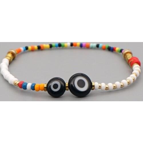 Go2Boho Turkish Evil Eye Bracelets For Women Colorful Beads Bracelet Boho Jewelry Fashion Black Lucky Eye Elastics Braclets
