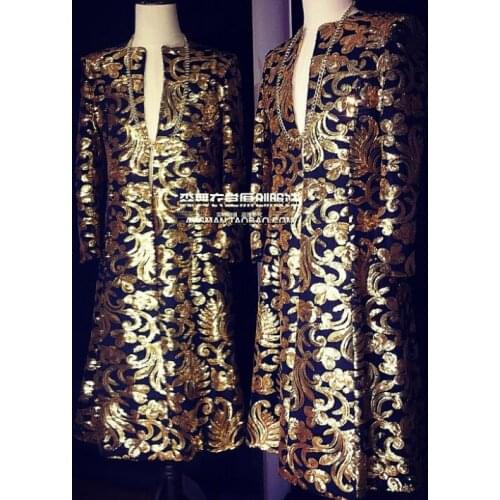 Hot nightclub bar new singer male DJ moderator gold range Totem long umbrella men trench coat suit S-5XL windbreaker