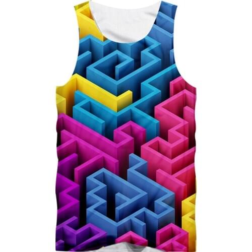 IFPD EU/US Size New Harajuku Mens Casual Tank Top Cool Print Funny Colorful Maze 3D Vest Mans Fit Sleeveless Tee Plus Size