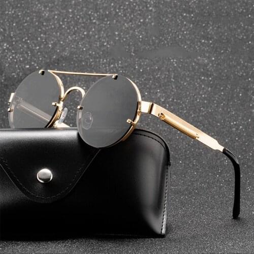 Classic Luxury Brand Design Fashion Round Steampunk Sunglasses Men Women Vintage Punk Sun Glasses Metal Mirror Shades UV400