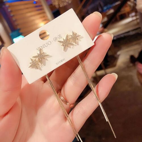 Korea Star Flower Crystal Long Tassel Bar Drop Earrings for Women Gold Ear Line Dangle Earing Wedding Fashion Jewelry Gifts