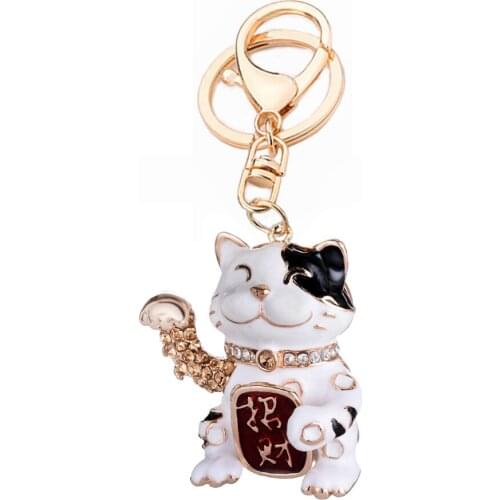 Beautiful Crystal Lucky Cat Style Keychain Fashion Metal Car Key Chain Ring Holder Charm Women Bag Keyring Jewelry Gift R019
