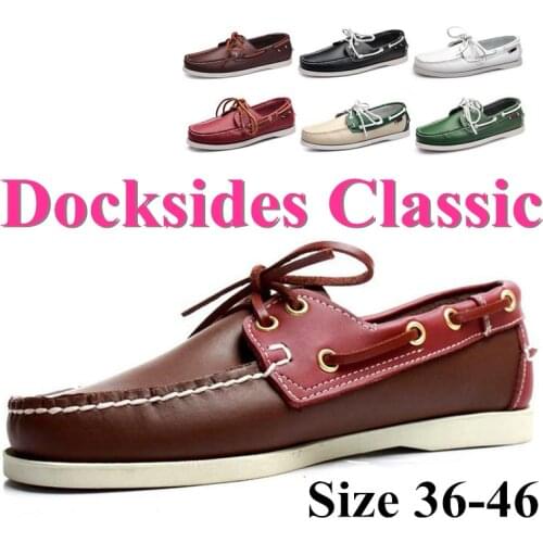 Men Women Genuine Leather Docksides Classic Boat Shoes,Homme Femme Plus Big Size 36-46 Brand Flats Loafers 2019A044
