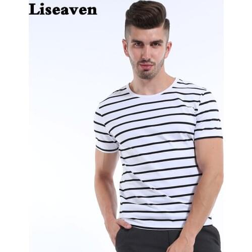 Liseaven 2017 Summer Fashion Men T Shirt Cotton Short Sleeve Casual Round Neck T-Shirt Striped Mens Clothing Tops Tees