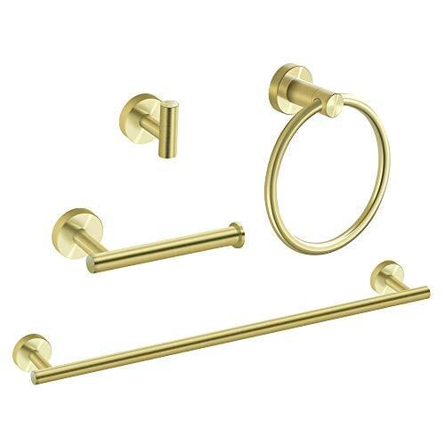 SUS304 Stainless Steel Wall Mount 4-Piece Brushed Gold Bathroom Hardware Set Towel Bar Towel Ring Toilet Paper Holder Hooks