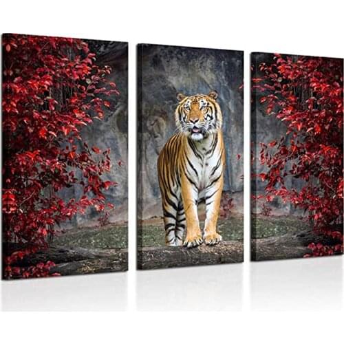3 Pieces diamant painting tiger red leaves 5d diy diamond embroidery full square round drill mosaic home art