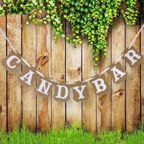 2018 New Candy Bar Kraft Paper Cardboard Bunting Banner Garland Vintage Wedding Decor Sign Baby Shower Birthday Party Buffet