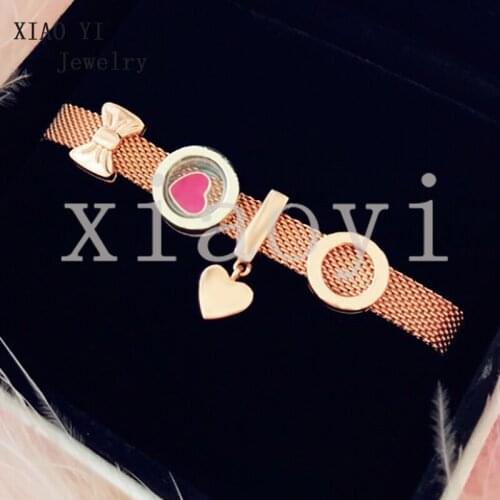 XIAOYI 2020 New 100% S925 Heart-shaped pink circle bow fashion bracelet with high quality free shipping bracelet female