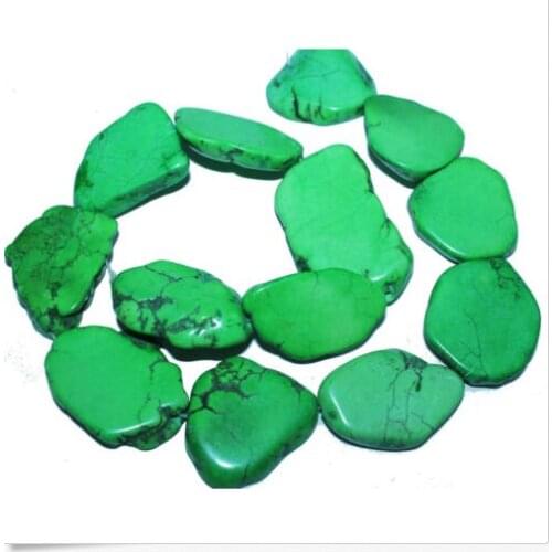 Charm Irregular Apple Green Stone howlite Slice Stone Loose Beads 20x35mm 40cm/16inch DIY Gift Bead