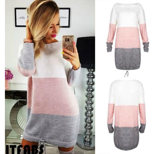 Autumn Winter Women Sweater Dress Long Sleeve Knit Cardigan Jumper Tops Loose Casual Dresses