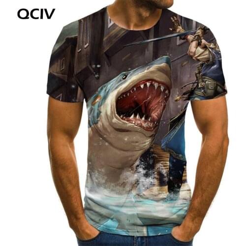 QCIV Shark T shirt Men Ocean Shirt Print Animal Tshirt Printed War T-shirts 3d Funny Funny T shirts Short Sleeve summer Fashion