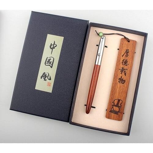 Fountain Pen Bookmarks Rose Wood Stainless Steel Cap 0.38mm Extra Fine Calligraphy Ink Pens