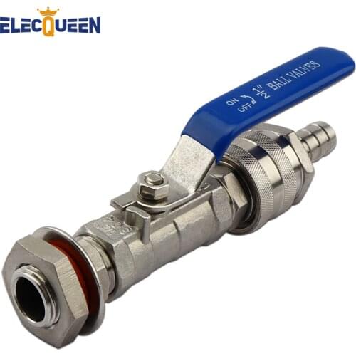 304 Stainless Steel Ball Valve 1/2" Barb Sets Weldless Compact Kettle Ball Valve&Quick Disconnect Hose Barb Homebrew Accessories